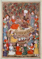 Arte islamica: "Roustam chiede a Kei Khosraou la grazia di Gourguin" Miniatura persiana da un manoscritto del poema epico "Shahnameh" (Libro dei Re) di Ferdowsi (ca. 940-1020)
