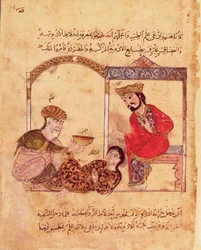 Ms.Arabe 3465 fol.78 Una consultazione medica, da Il libro di Kalila e Dimna