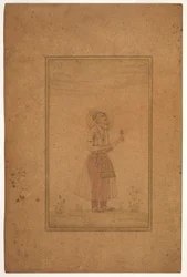 Ritratto di Shah Jahan, metà del XVII secolo (acquerello opaco e oro su carta di bambù).
carta di bambù)