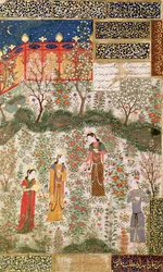 Il principe persiano Humay incontra la principessa cinese Humayun in un giardino, c.1450