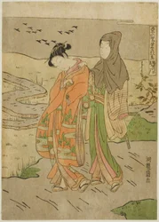 Oche che Scendono sul Fiume Sumida (Sumidagawa no rakugan), dalla serie "Otto Vedute della Prosperità nel Villaggio Orientale (Azuma no sato eiga hakkei)"