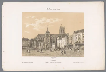 Veduta della chiesa di Saint-Jacques e della statua di Duquesne a Dieppe
