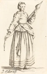 Giovane donna con fuso, rivolta a destra
