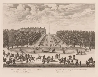 Veduta del Castello di Versailles, dal lato del viale e della fontana del Drago