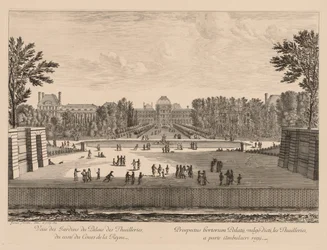 Vista del palazzo e dei giardini delle Tuileries, dal lato del corso la Reine, 1673