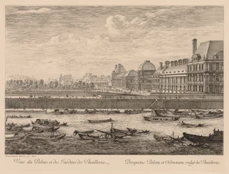 Vista del palazzo e dei giardini delle Tuileries dal lato del quai