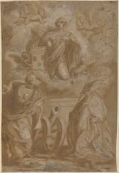 Santa Barbara in gloria con i santi Nicola e Girolamo