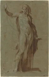 Donna in piedi con un rotolo