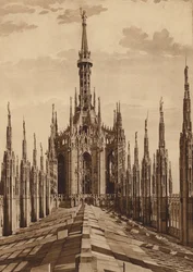 Duomo di Milano: Guglia maggiore (b/w photo)