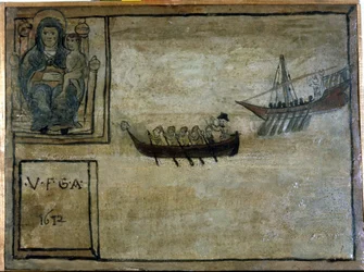 Una barca napoletana inseguita da una galea barbaresca. Ex voto del 1612 della Chiesa della Madonna dell
