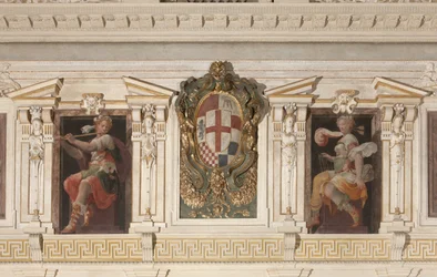Figure allegoriche e stemma della famiglia Marino