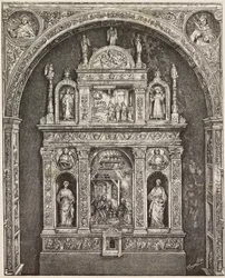 Altare nella chiesa di Santa Cita, di Antonello Gagini, Palermo, incisione da disegno di G Cavallotti, da L