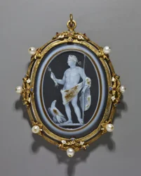 Cammeo che ritrae un imperatore romano come Giove, Cammeo: Romano, A.D. 41-54, Cornice: Italiana, fine XVI secolo