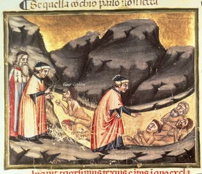 Canto XXXIII Dante e Virgilio incontrano Ugolino nel Cerchio dei Traditori, dalla Divina Commedia (Inferno), c.1313