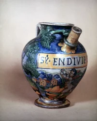 Brocca in ceramica di Urbino. XVI secolo. Museo del Castello, Milano