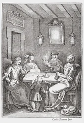 Chiaqlira legge racconti a un gruppo di cucito, copertina del Pentamerone di Giambattista Basile, 1742