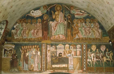 Cristo in trono tra la Vergine, Giovanni Battista, gli Apostoli e due Angeli