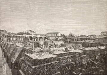 Cisterna del nuovo acquedotto a Venezia, Italia, incisione da disegno di Gussoni, da L