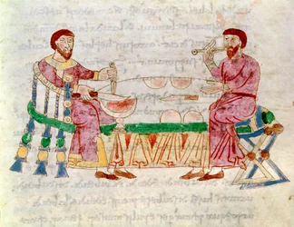 Codice 132 Libro 22 Cap.1 Il pasto, da De Universo di Rabanus Maurus (c.780-856) 1023