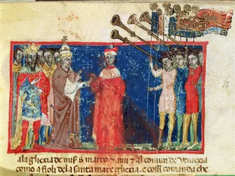 Codex Correr I 383 Doge Sebastiani Ziani riceve una petizione da Papa Alessandro III (1159-81) e dall