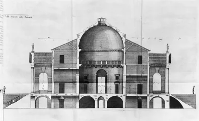 Sezione trasversale della Villa Rotonda vicino a Vicenza, progettata da Andrea Palladio (1508-80)