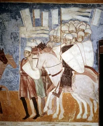 Crociati che ascoltano il discorso di Ottone Visconti (1208 - 1295). Affresco di Rocca di Angera, inizio XIV secolo