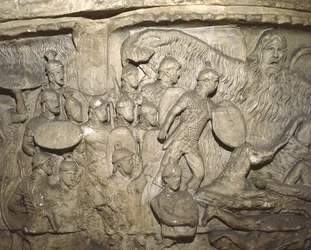 Dettaglio di un calco della Colonna di Marco Aurelio che mostra il Miracolo della Pioggia