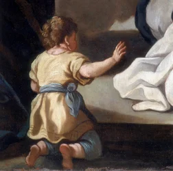 Dettaglio del dipinto raffigurante la Madonna del Rosario con i Santi Domenico e Caterina da Siena