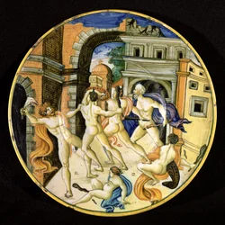 Piatto raffigurante Sansone e i Filistei, Officina di Pesaro