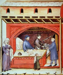 Vendita di sale, illustrazione dal Tacuinum Sanitatis Codex Vindobonensis