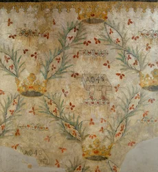 Affresco di ornamentazione floreale e corone, precedentemente nella Casa Vismara a Legnano, XV sec.