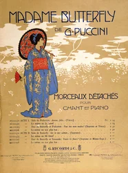 Copertina di un foglio di partitura per estratti da "Madame Butterfly" di Giacomo Puccini (1858-1924) 1906 (litografia a colori)