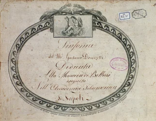 Frontespizio (dettaglio) di "Sinfonia in mi bemolle maggiore: dedicata alla memoria di Bellini"