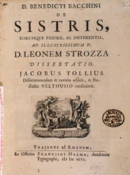 Frontespizio da "De sistris" di Benedictus Bacchinius