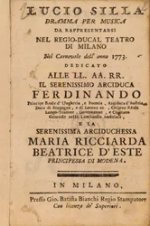 Frontespizio da Lucio Silla di Mozart, eseguito a Milano nel 1773