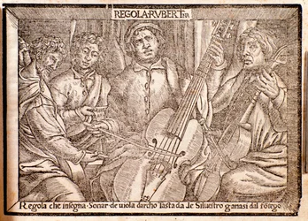 Frontespizio di Regola Rubertina trattato sulla viola da gamba di Silvestro Ganassi dal Fontego