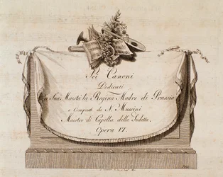 Frontespizio della partitura musicale di Sei canoni del compositore italiano Natale Mussini (1765-1837) dedicata alla Regina di Prussia