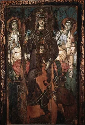 Icona della Vergine della Clemenza o Madonna Theotokos, pittura a encausto e tempera, VIII secolo, Chiesa di Santa Maria in Trastevere