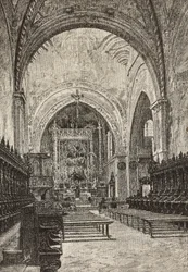 Interno della chiesa di Chiaravalle, Italia, incisione da disegno di Quinto Michetti, da L