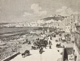La Marinella, Napoli, Italia, incisione di Sabattini da disegno di A Della Valle, da L