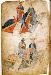 Lancillotto del Lago con la Regina Ginevra. Manoscritto di Rusticano da Pisa. dal XIII secolo. Venezia Biblioteca Marciana