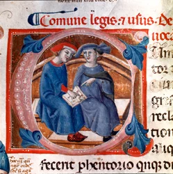 Lettera decorata con due personaggi (miniatura dal 