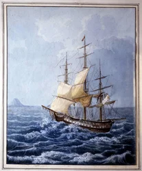 Maria Luisa di Parma a bordo di una barca a vela che la porta a Napoli il 10/07/1824, dipinto di B. Boccaccio. Museo Glauco Lombardi di Parma