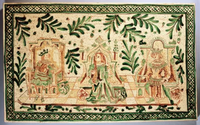 Placca decorativa di stile medievale raffigurante Costanza d