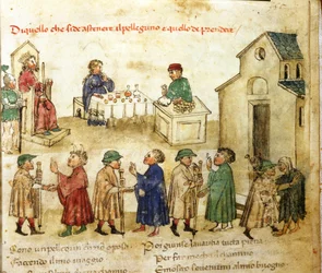 Modello di comportamento per i pellegrini - nelle «Croniche del Sercambi», circa 1400. Archivio di Stato, Lucca.