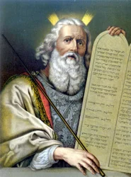 Mosè che tiene le tavole della legge - in "Aurea Bibbia classica: storia della rivelazione divina nell