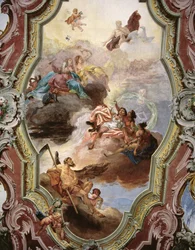 Scena mitologica con Giove, Giunone, le Muse e il Padre Tempo