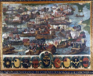 Battaglia navale di Lepanto: «Al tempo Niccolo di Cornelio Borghesi Kdibicher» - dipinto conservato nell
