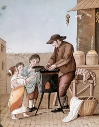 Vecchi mestieri napoletani: il venditore di castagne (acquerello del XIX secolo)