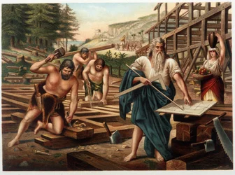 Noè e la sua famiglia costruiscono l